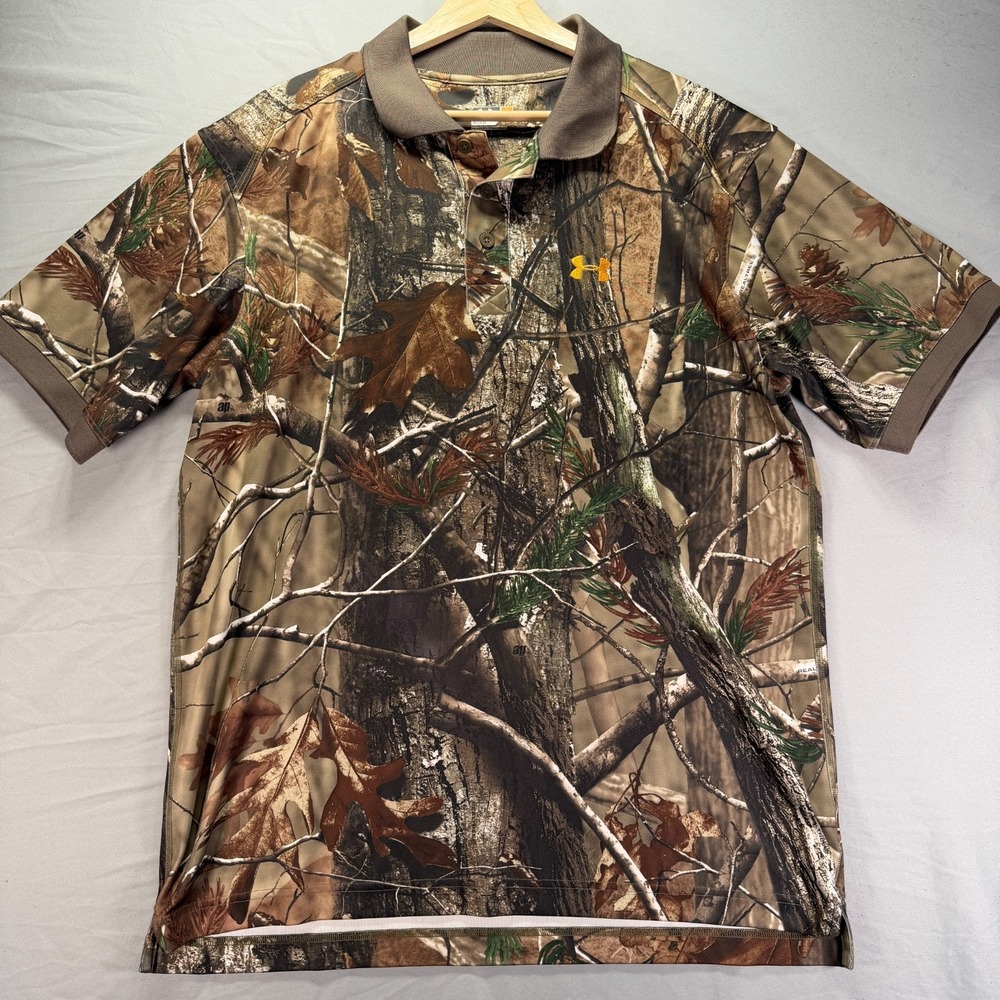 Under Armour Polo Shirt Mens Medium Regular Hunting Camo Camouflage Real Tree